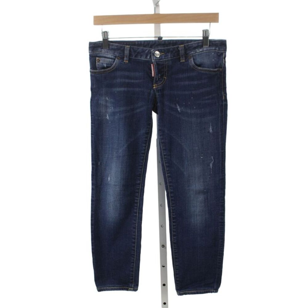 Dsquared2 Girls Button Fly Distressed Dark Wash Cropped Jeans Blue Size 16